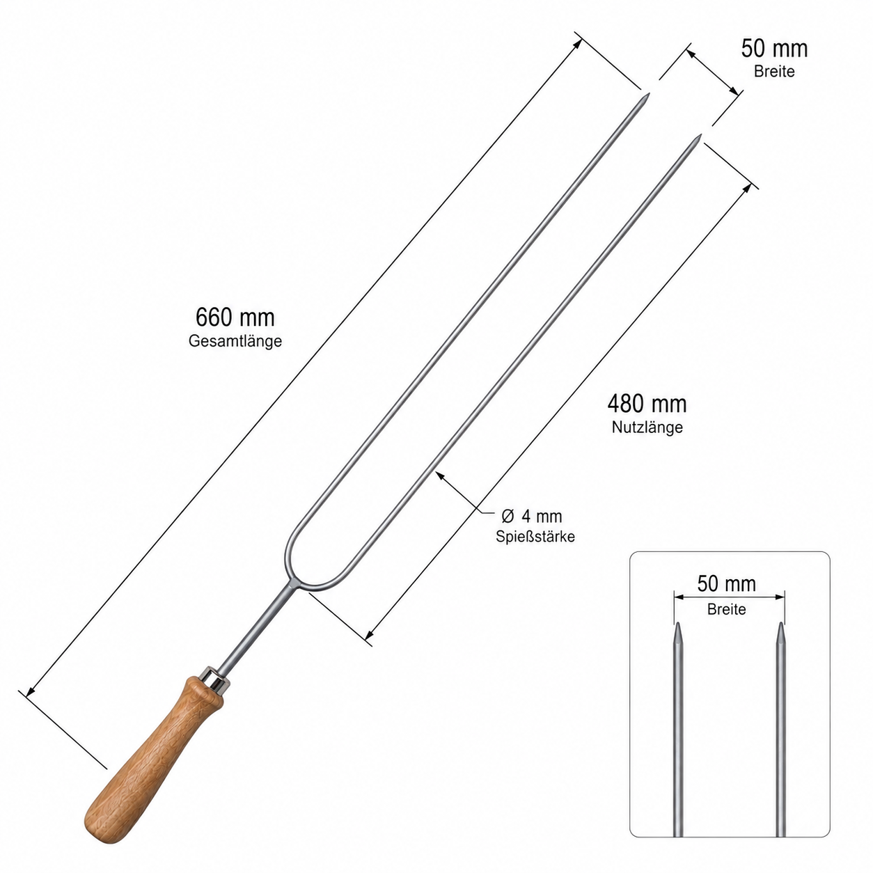 Doppel Spieß, Grill Gabel